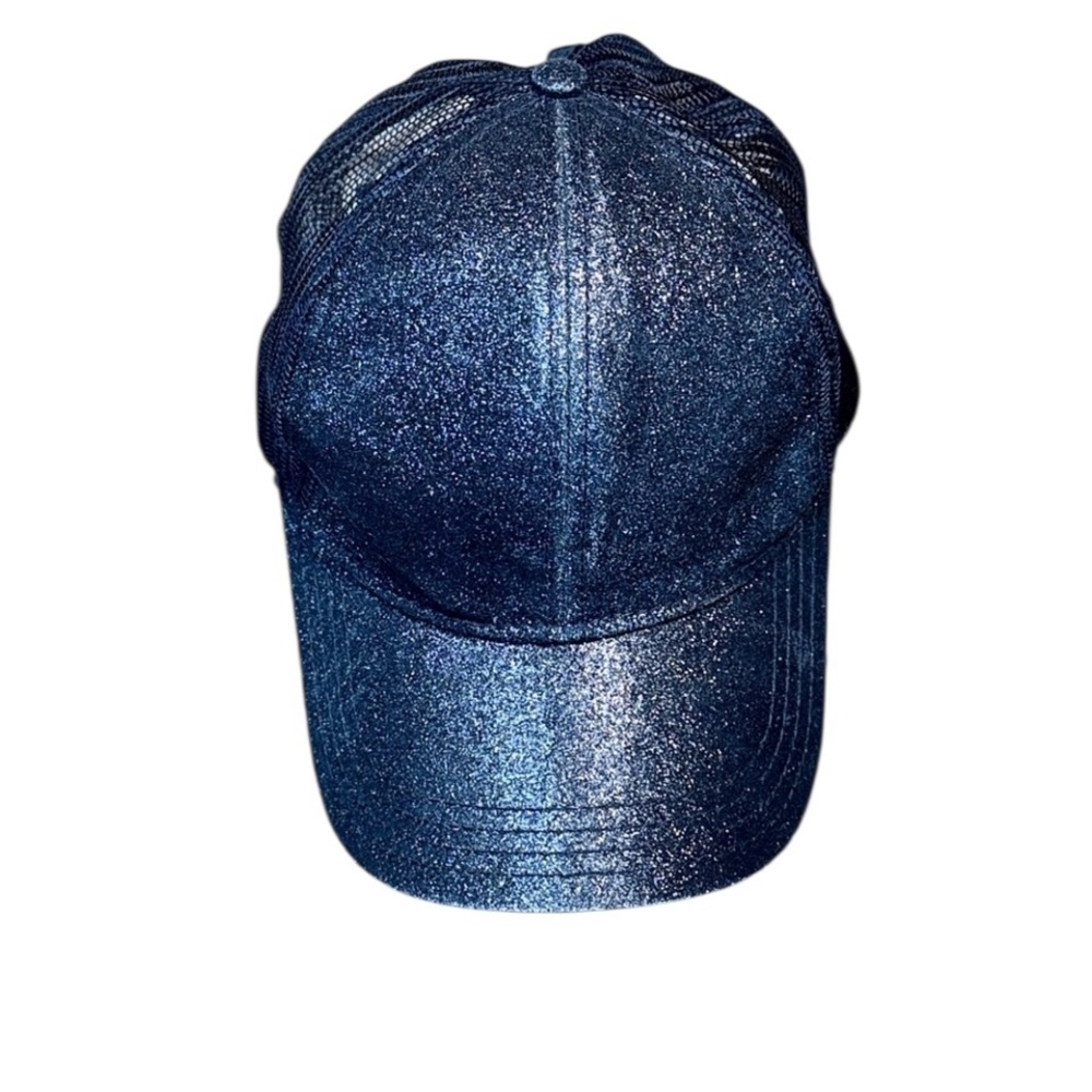 C.C. PonyCaps Glitter Mesh High Ponytail Adjustable Trucker Baseball Cap, Black